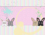 Free Easter Holiday fuzzy bunny scrapbook page template downloads in Landscape format.